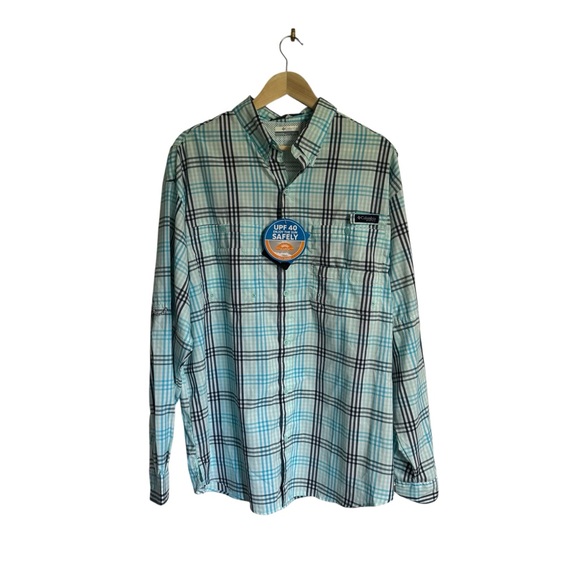 Columbia PFG Men's Tamiami Long Sleeve Button Down Shirt Blue Plaid Size XL NWT - Picture 1 of 5